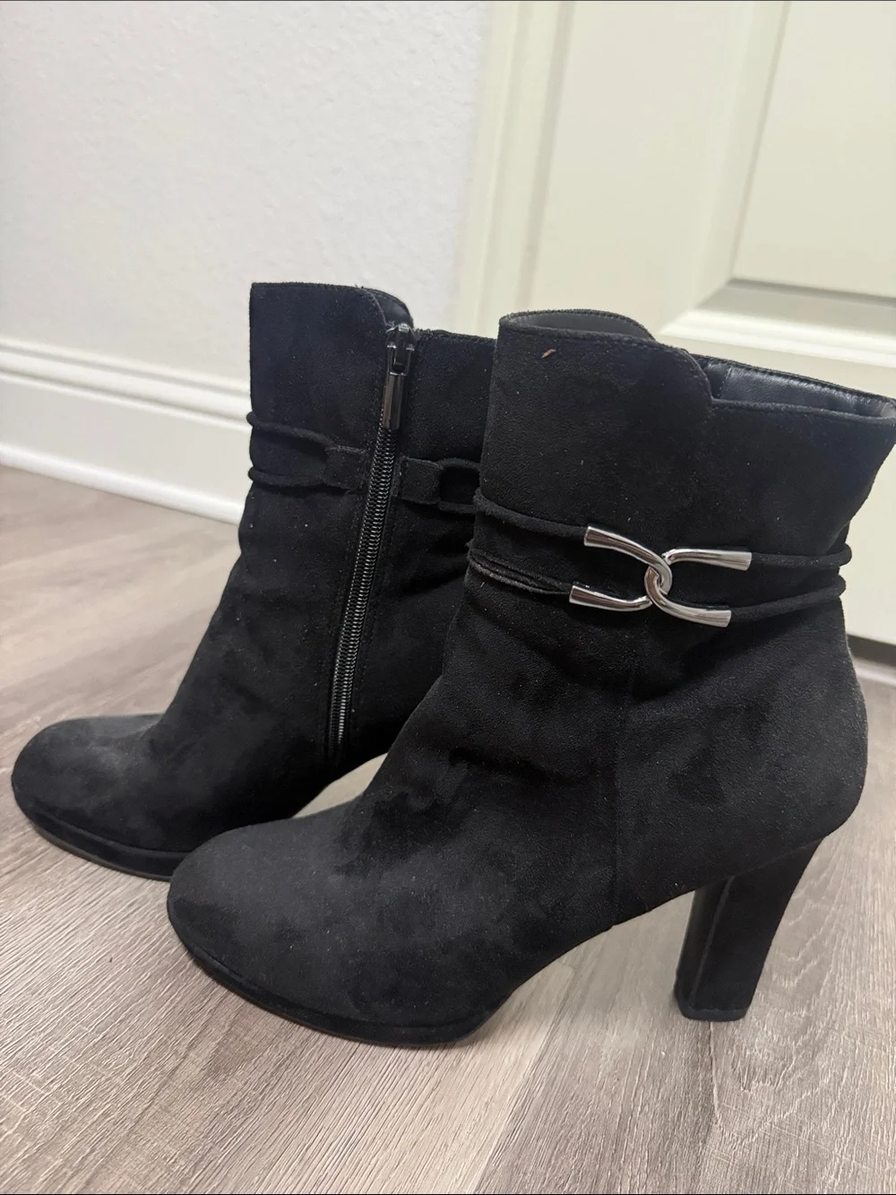 Impo Black Suede Ankle Booties with Side Buckle Detail 9